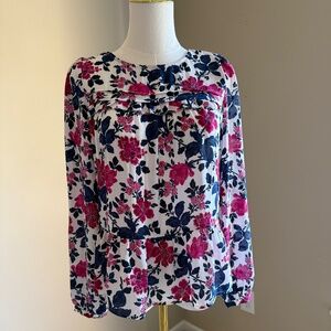 Loft Pink and Blue Floral Long Sleeve Blouse Size XS